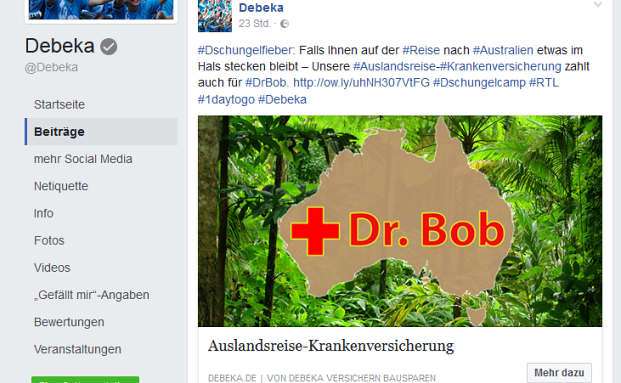 Debeka springt auf den Dschungelcamp-Zug auf