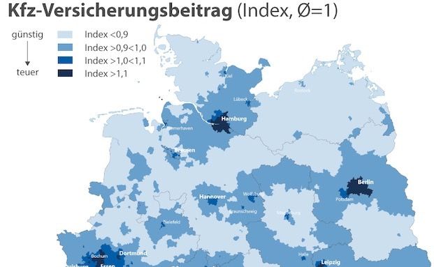 Regionale Preisunterschiede in der Kfz-Vollkasko bis zu 67 Prozent