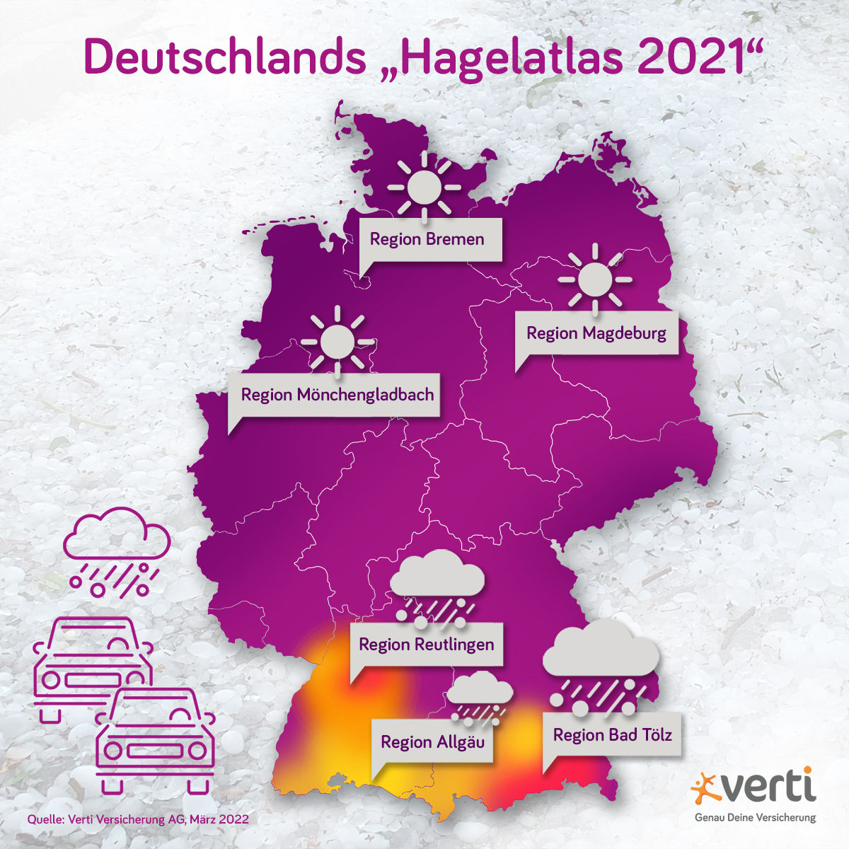 Hagel-Atlas von Deutschland 2021 (Quelle: Verti Versicherung)