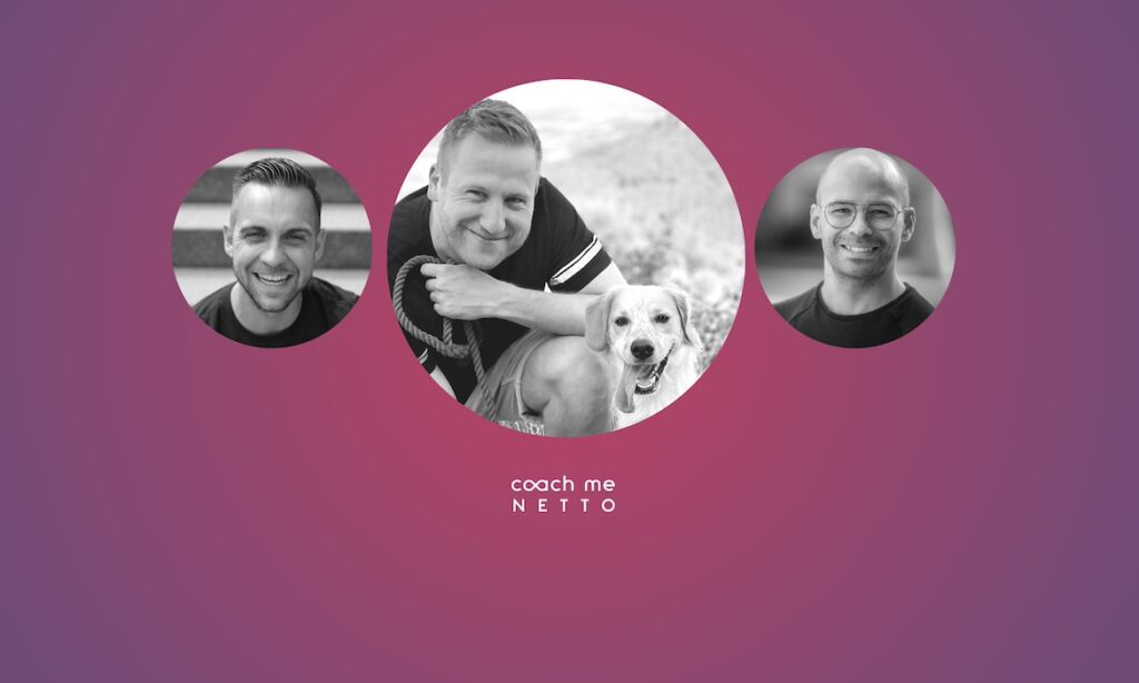 Stephan Busch (links) und Tim Schreitmüller (rechts) von CoachMeNetto interviewen Menschen aus der Branche zum Thema Unternehmertum. Dieses Mal: Benedikt Deutsch.