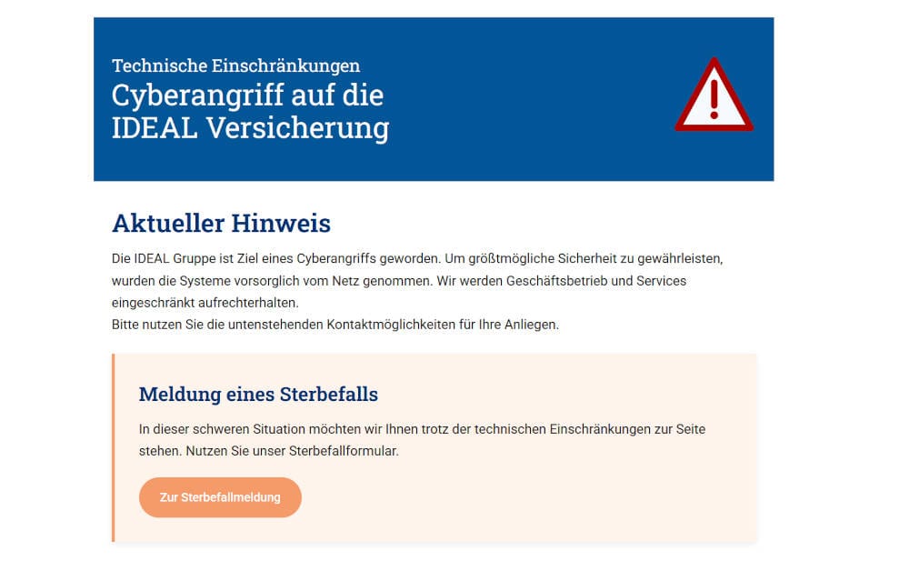 Ideal Versicherung: Einige Systeme laufen wieder