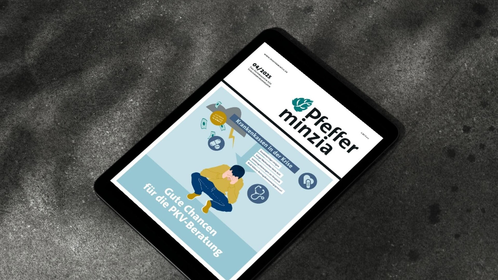 Digitales Infoblatt der Pfefferminzia.de zu Krankenkassen in der Krise, Beratung für die PKV, beste Chancen, Krankenversicherungsschutz.