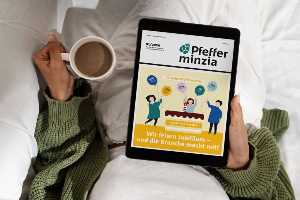 Digitale Ausgabe des Pfefferminzia Magazins Februar 2026 auf Tablet.