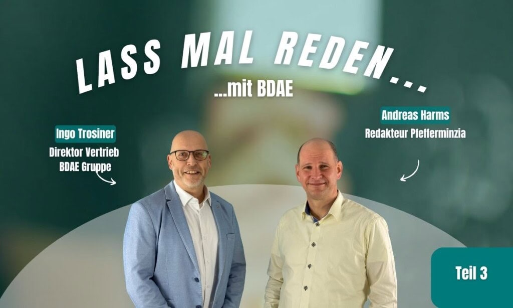 Ingo Trosiner, Vertriebsleiter BDAE, und Andreas Harms, Redakteur bei Pfefferminzia, sprechen über F.