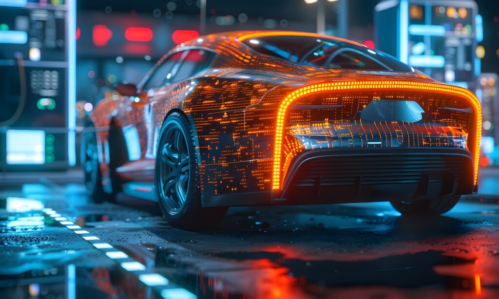 KI-generiertes Bild eines vernetzten Autos: Moderne Wagen bieten einige Einfallstore für Hacker.