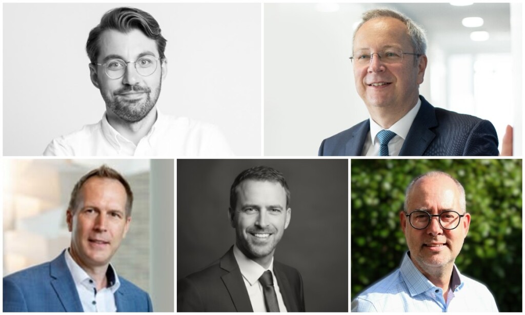 Sind zu Gast bei unseren Gewerbe-Roundtable: Oben v.l.: Daniel Dierkes (Sureln), Andreas Brunner (Vema). Unten v.l.: Holger Janke (Rhion.digital), Stefan Feuser (Aventus) und Jens Steiniger (Helvetia).