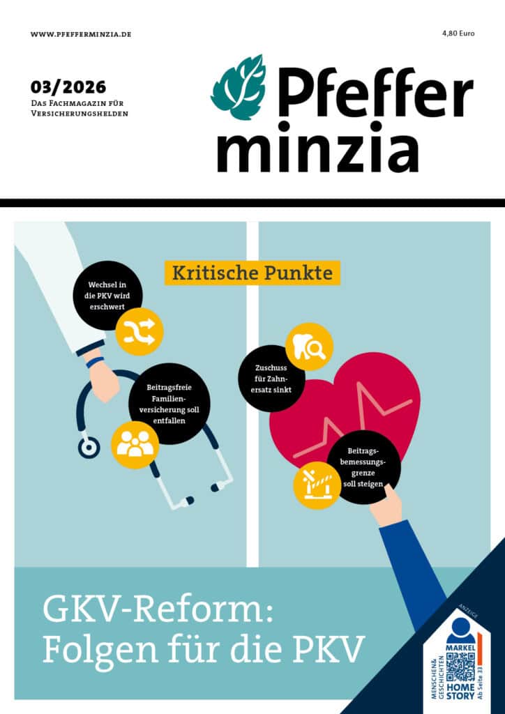 Infografik zu kritischen Punkten bei GKV-Reform und PKV-Folgen.