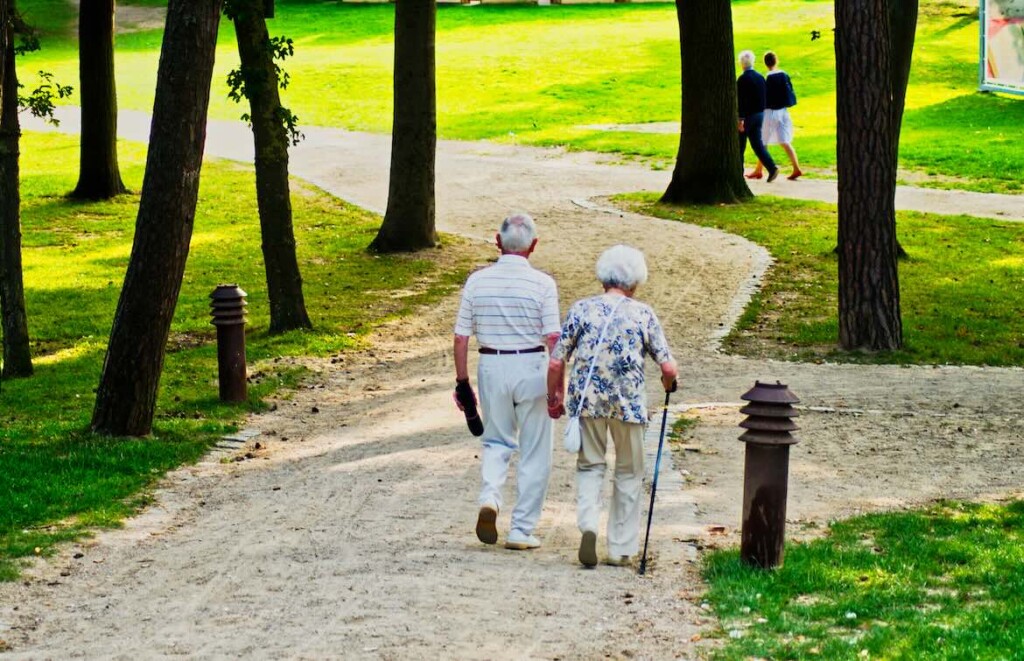 Rentnerpaar im Park: Der demografische Wandel macht sich in Deutschland an der Höhe der Sozialabgaben bemerkbar.
