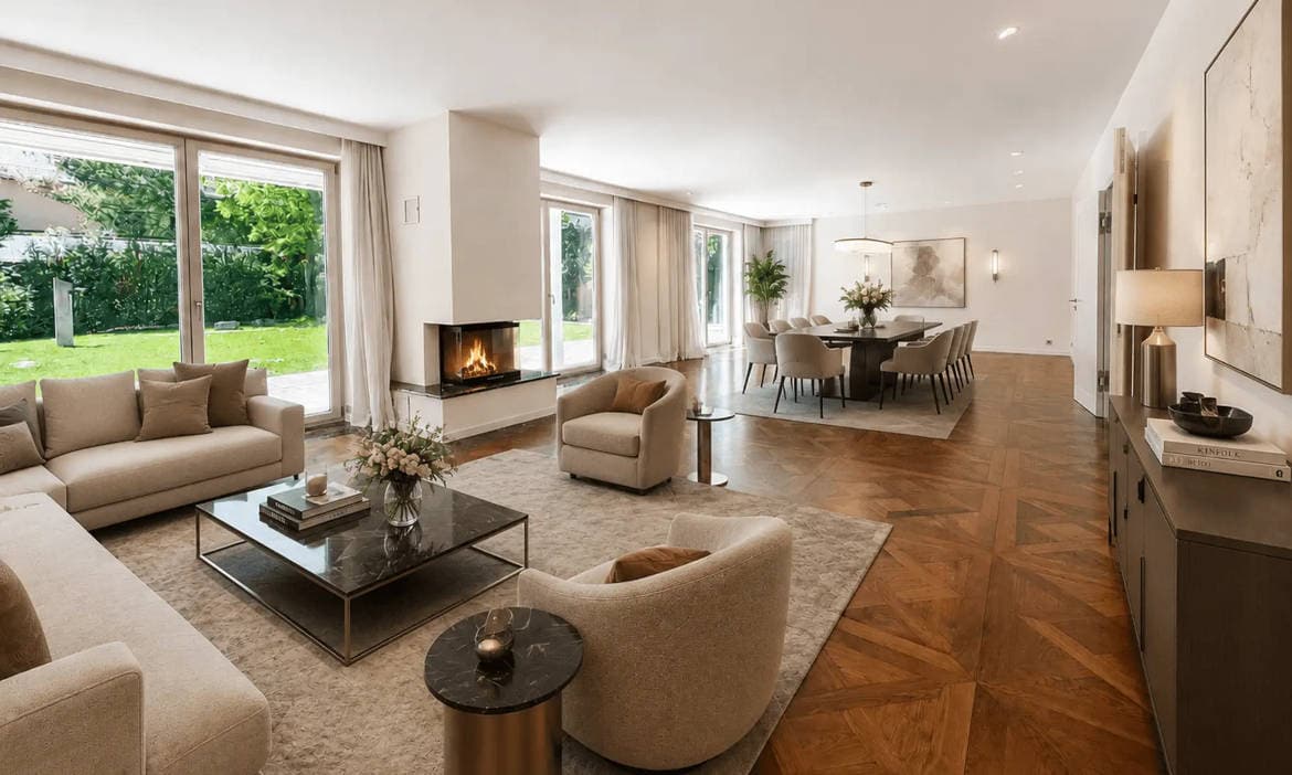 Blick in die gute Stube der Villa in München Bogenhausen: 12.000 Euro Kaltmiete im Monat