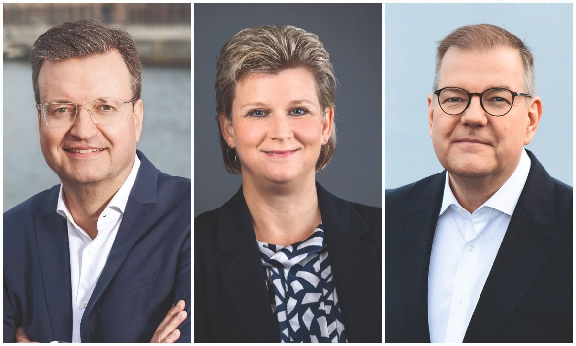 DOMCURA-Vorstand: Lars Fuchs, Vorstandsvorsitzender, Nadja Koch-Schuffenhauer, Vorständin Finanzen, Recht, Compliance, und Marcus Wollny, Vorstand Betrieb und IT